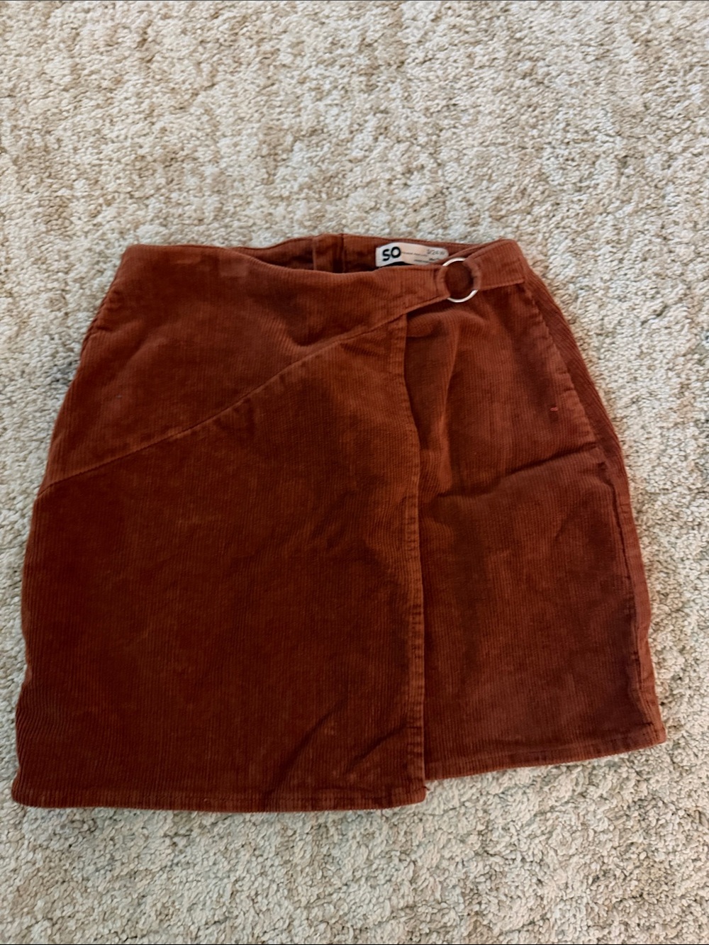 SO Rust Corduroy Wrap Mini Skirt with Ring Detail sz 0
